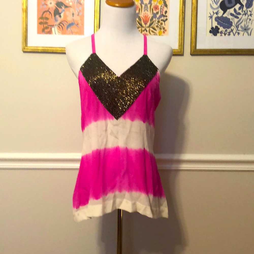 K. Grimaldi hotpink tie dye beaded racerback top S